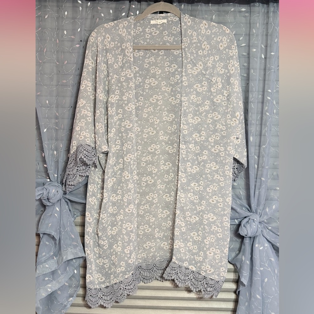 Maurices Light Blue Floral Kimono Top